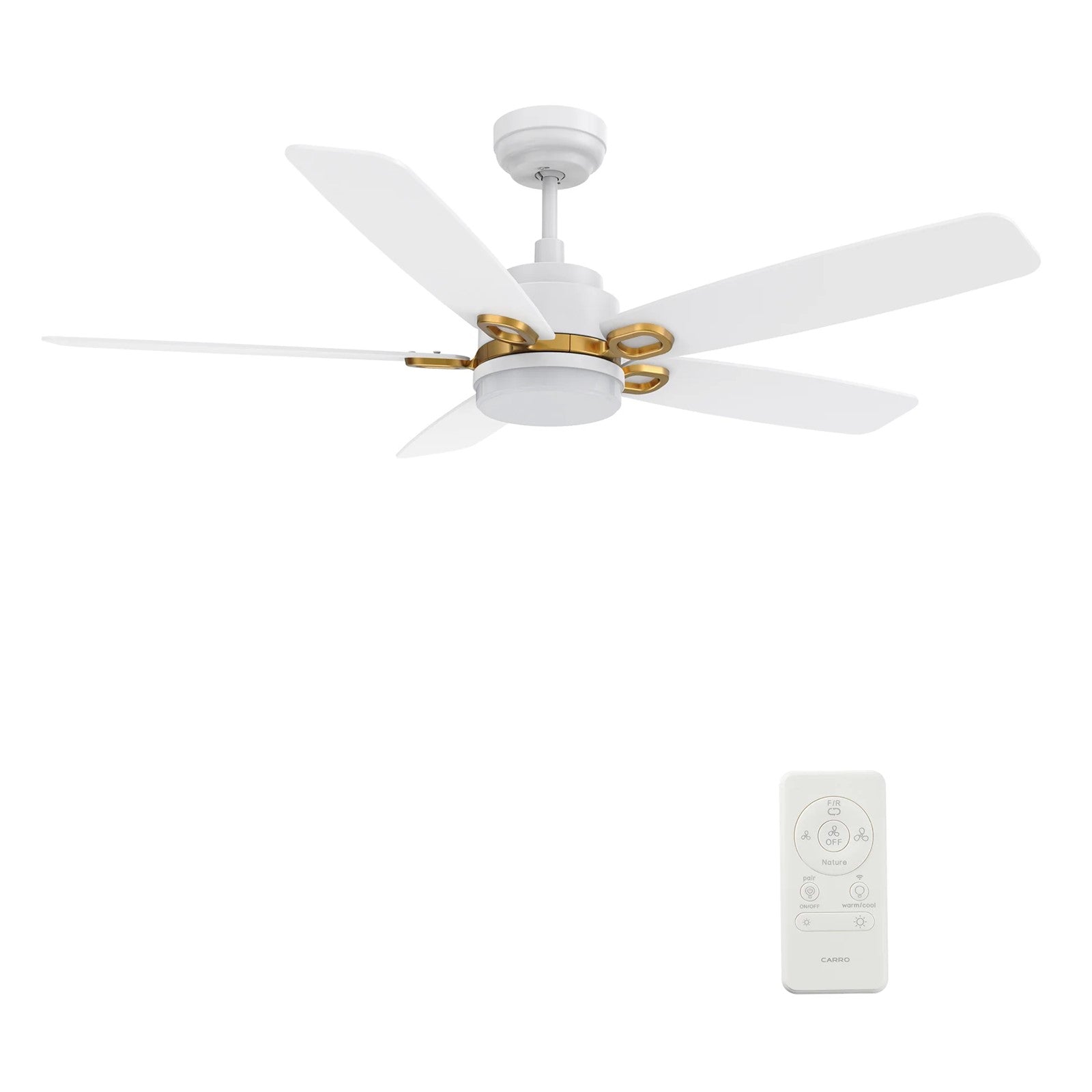 Carro Peyton 52in 5-Blade Smart Ceiling Fan | Modern White Gold Finish and Plywood Blades | Living Room & Covered Patio | 52 x | Model SFR525B4-L12-W1-1G