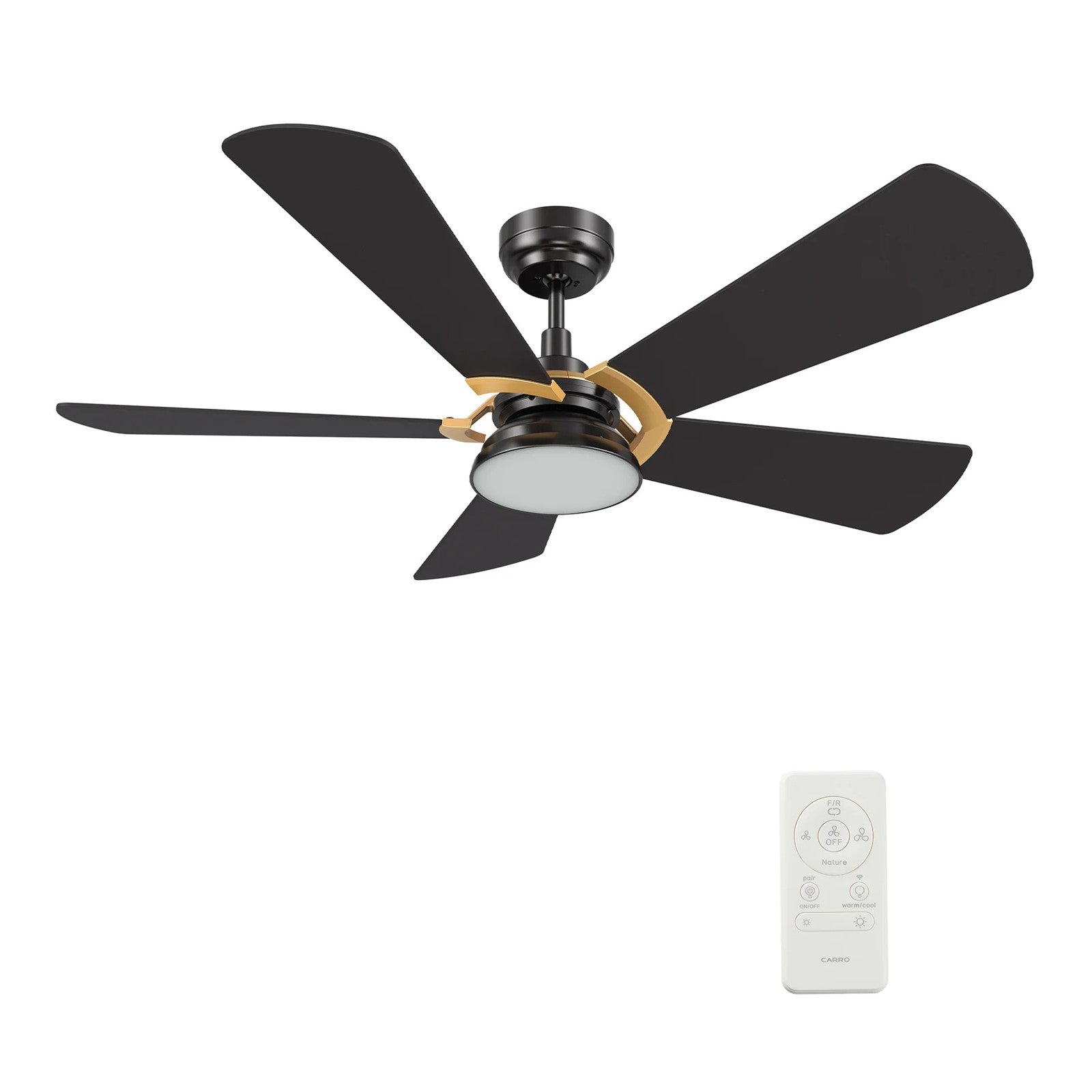 Carro Savili 52in 5-Blade Smart Ceiling Fan | Modern Black Finish and Plywood Blades | Living Room & Covered Patio | 52 x 52 x | Model SFR525B6-L12-B2-1G