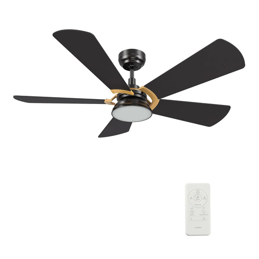 Carro Savili 52in 5-Blade Smart Ceiling Fan | Modern Black Finish and Plywood Blades | Living Room & Covered Patio | 52 x 52 x | Model SFR525B6-L12-B2-1G