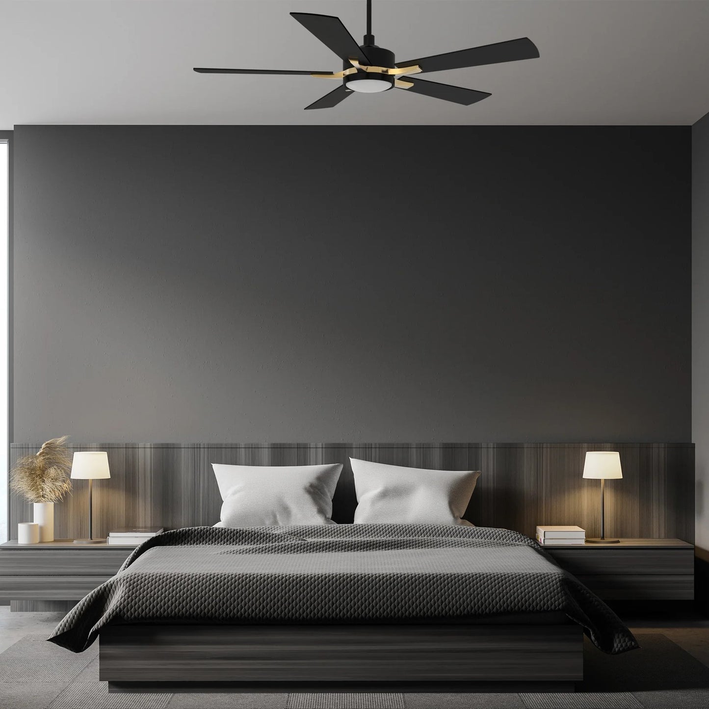 Carro Appleton 52in 5-Blade Smart Ceiling Fan | Black Gold Plywood | Living Room & Covered Patio | 52 x 52 x 15 in | Model SFR525E-L12-B2-1G