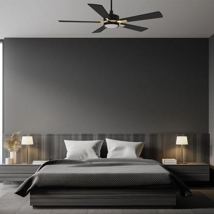 Carro Appleton 52in 5-Blade Smart Ceiling Fan | Black Gold Plywood | Living Room & Covered Patio | 52 x 52 x 15 in | Model SFR525E-L12-B2-1G