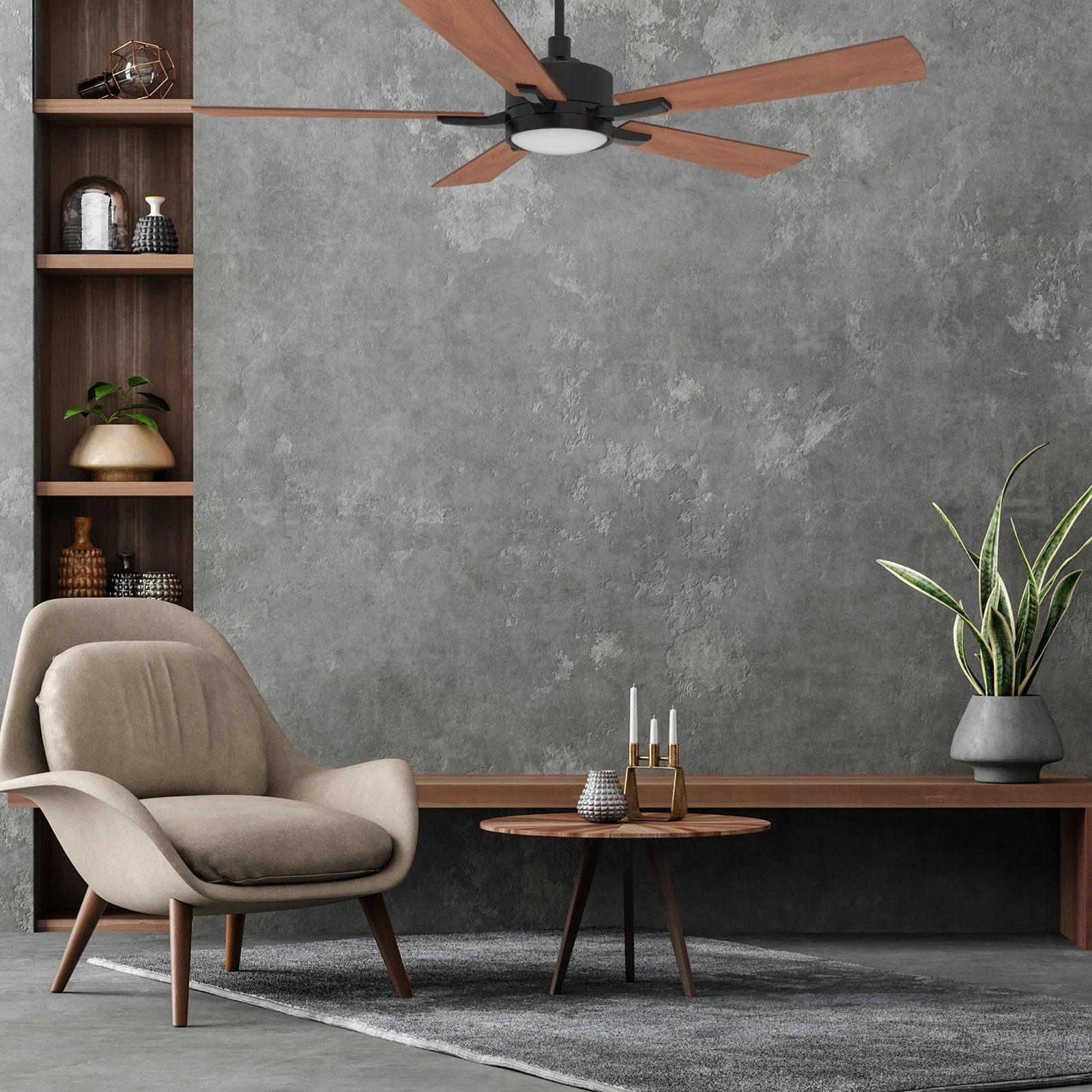 Carro Appleton 52in 5-Blade Smart Ceiling Fan | Modern Black Cherry Plywood | Living Room & Covered Patio | 15 x 52 x 52 in | Model SFR525E-L12-B3-1