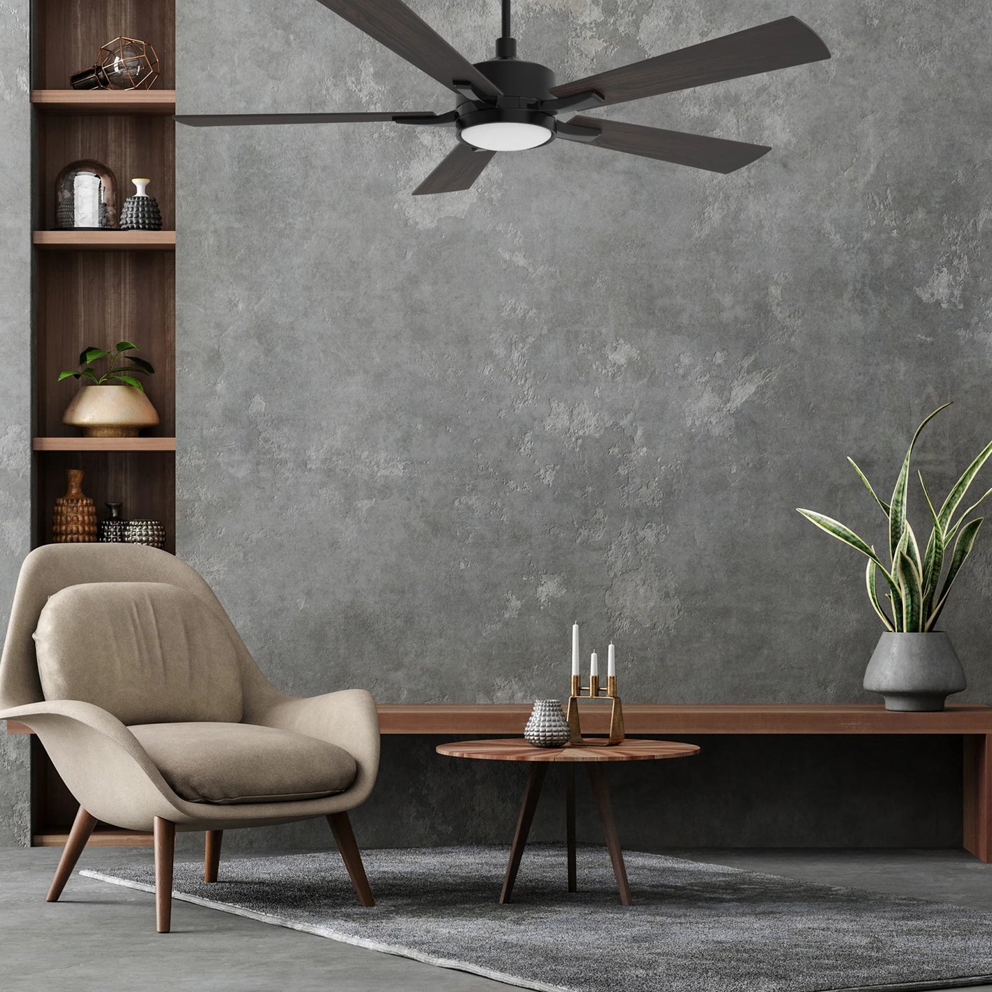 Carro Appleton 52in 5-Blade Smart Ceiling Fan | Modern Black Walnut Plywood | Living Room & Covered Porch | 15 x 52 x 52 in | Model SFR525E-L12-BF-1