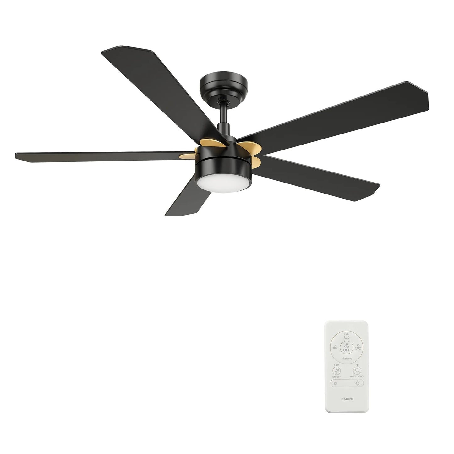 Carro Tarrasa 52in 5-Blade Smart Ceiling Fan | Black Plywood Blades | Living Room & Covered Patio | 52 x 52 x 14.6 in | Model SFR525E2-L11-B2-1G
