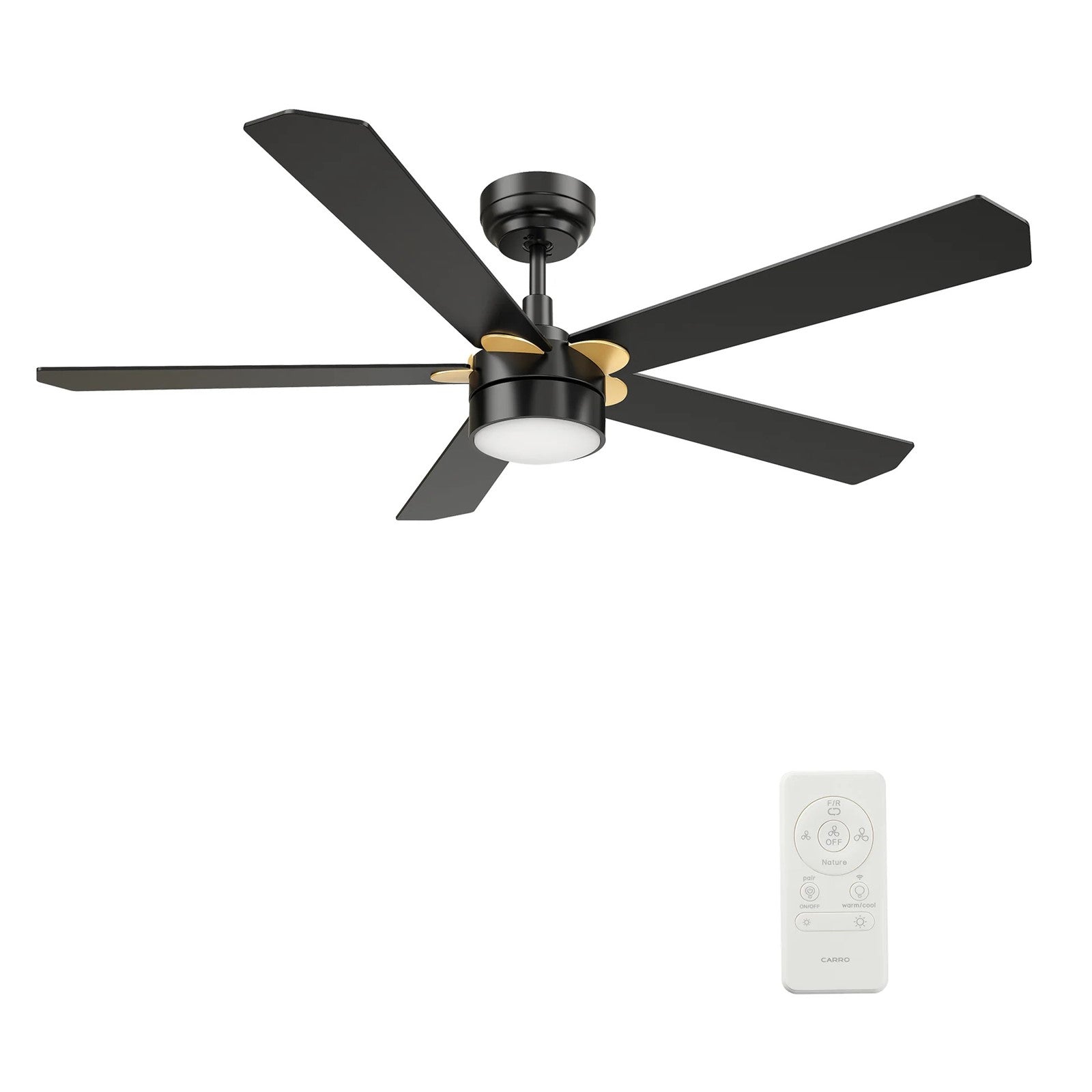 Carro Tarrasa 52in 5-Blade Smart Ceiling Fan | Black Plywood Blades | Living Room & Covered Patio | 52 x 52 x 14.6 in | Model SFR525E2-L11-B2-1G