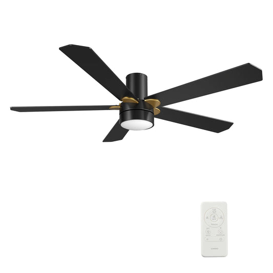 Carro Tarrasa 52in 5-Blade Smart Ceiling Fan | Flush Mount Black Plywood | Living Room & Covered Patio | 52 x 52 x 10.2 in | Model SFR525E2-L11-B2-1G-FM