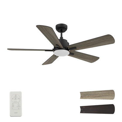 Carro Olinda 52in 5-Blade Smart Ceiling Fan | Black Barnwood Plywood | Living Room & Covered Patio | 52 x 52 x 14.4 in | Model SFR525E3-L12-BG-1