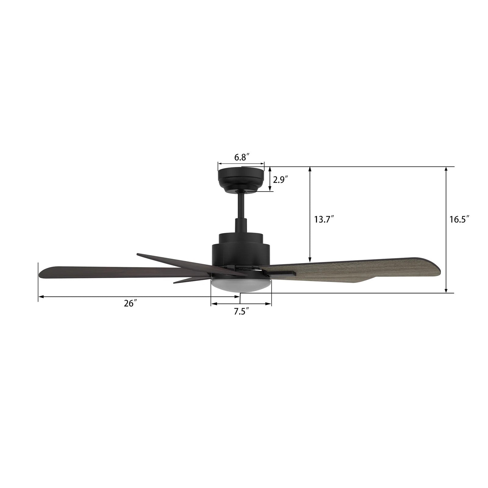 Carro Olinda 52in 5-Blade Smart Ceiling Fan | Black Barnwood Plywood | Living Room & Covered Patio | 52 x 52 x 14.4 in | Model SFR525E3-L12-BG-1
