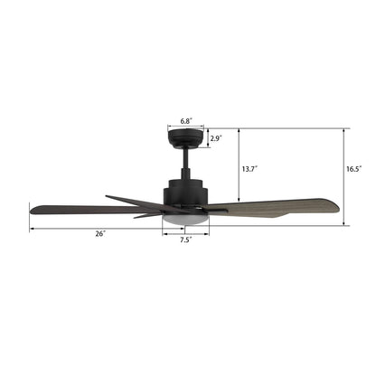Carro Olinda 52in 5-Blade Smart Ceiling Fan | Black Barnwood Plywood | Living Room & Covered Patio | 52 x 52 x 14.4 in | Model SFR525E3-L12-BG-1