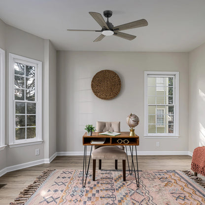 Carro Olinda 52in 5-Blade Smart Ceiling Fan | Black Barnwood Plywood | Living Room & Covered Patio | 52 x 52 x 14.4 in | Model SFR525E3-L12-BG-1