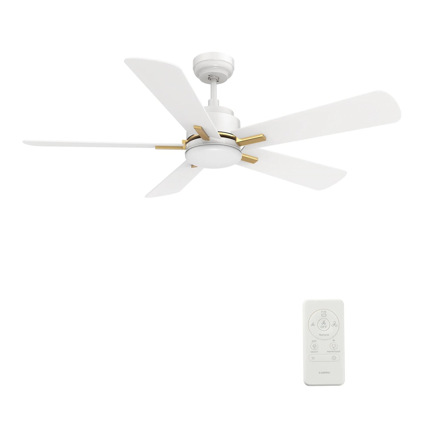 Carro Olinda 52in 5-Blade Smart Ceiling Fan | White Gold Plywood | Living Room & Covered Patio | 52 x 52 x 14.4 in | Model SFR525E3-L12-W1-1G