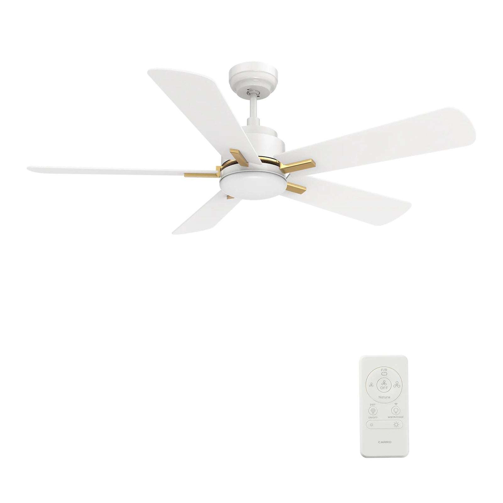 Carro Olinda 52in 5-Blade Smart Ceiling Fan | White Gold Plywood | Living Room & Covered Patio | 52 x 52 x 14.4 in | Model SFR525E3-L12-W1-1G