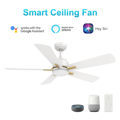 Carro Olinda 52in 5-Blade Smart Ceiling Fan | White Gold Plywood | Living Room & Covered Patio | 52 x 52 x 14.4 in | Model SFR525E3-L12-W1-1G