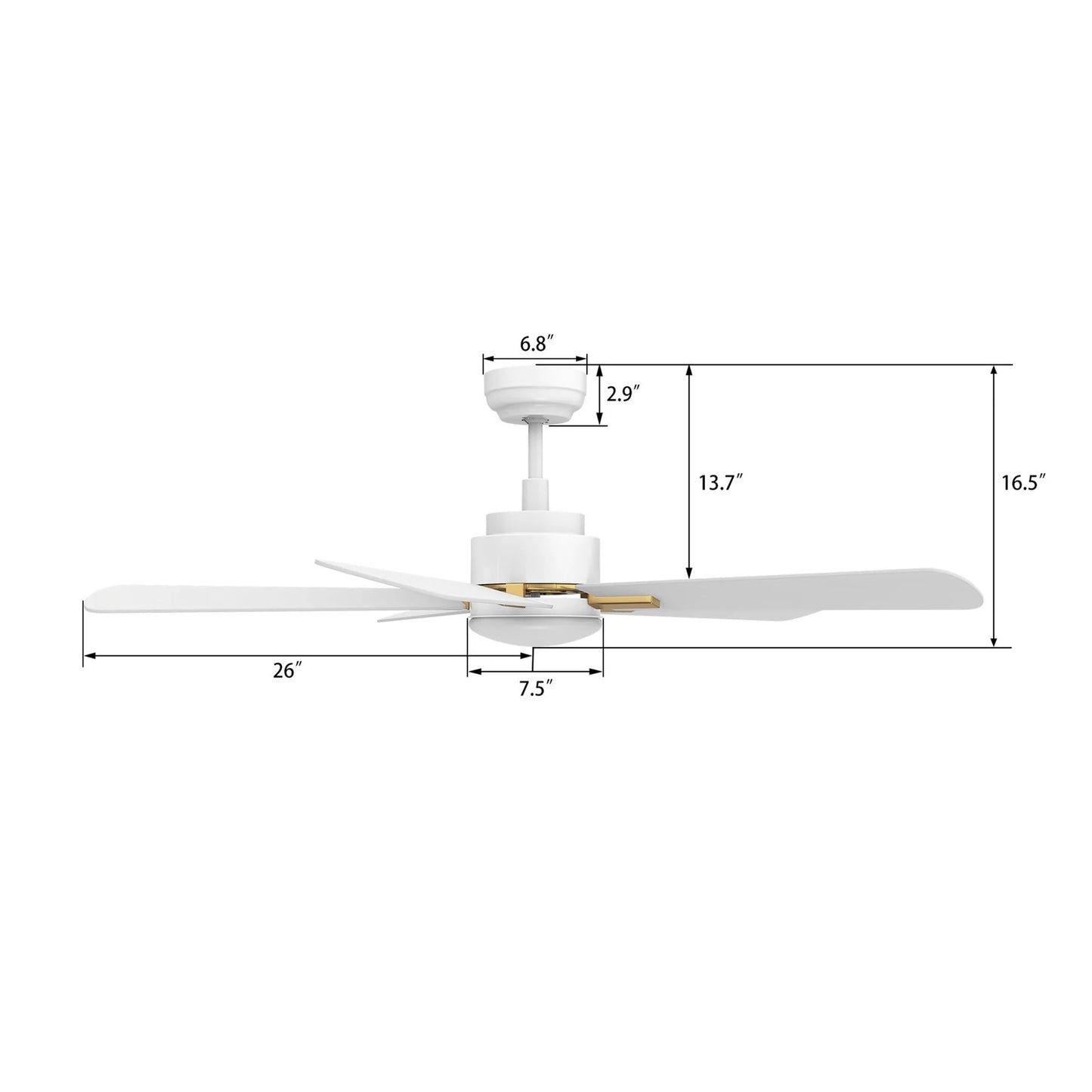 Carro Olinda 52in 5-Blade Smart Ceiling Fan | White Gold Plywood | Living Room & Covered Patio | 52 x 52 x 14.4 in | Model SFR525E3-L12-W1-1G