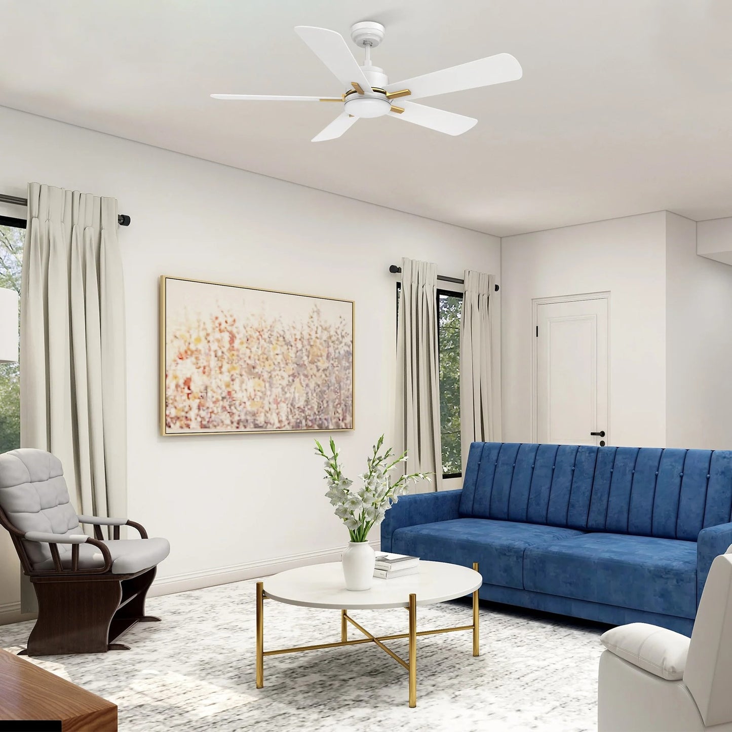 Carro Olinda 52in 5-Blade Smart Ceiling Fan | White Gold Plywood | Living Room & Covered Patio | 52 x 52 x 14.4 in | Model SFR525E3-L12-W1-1G