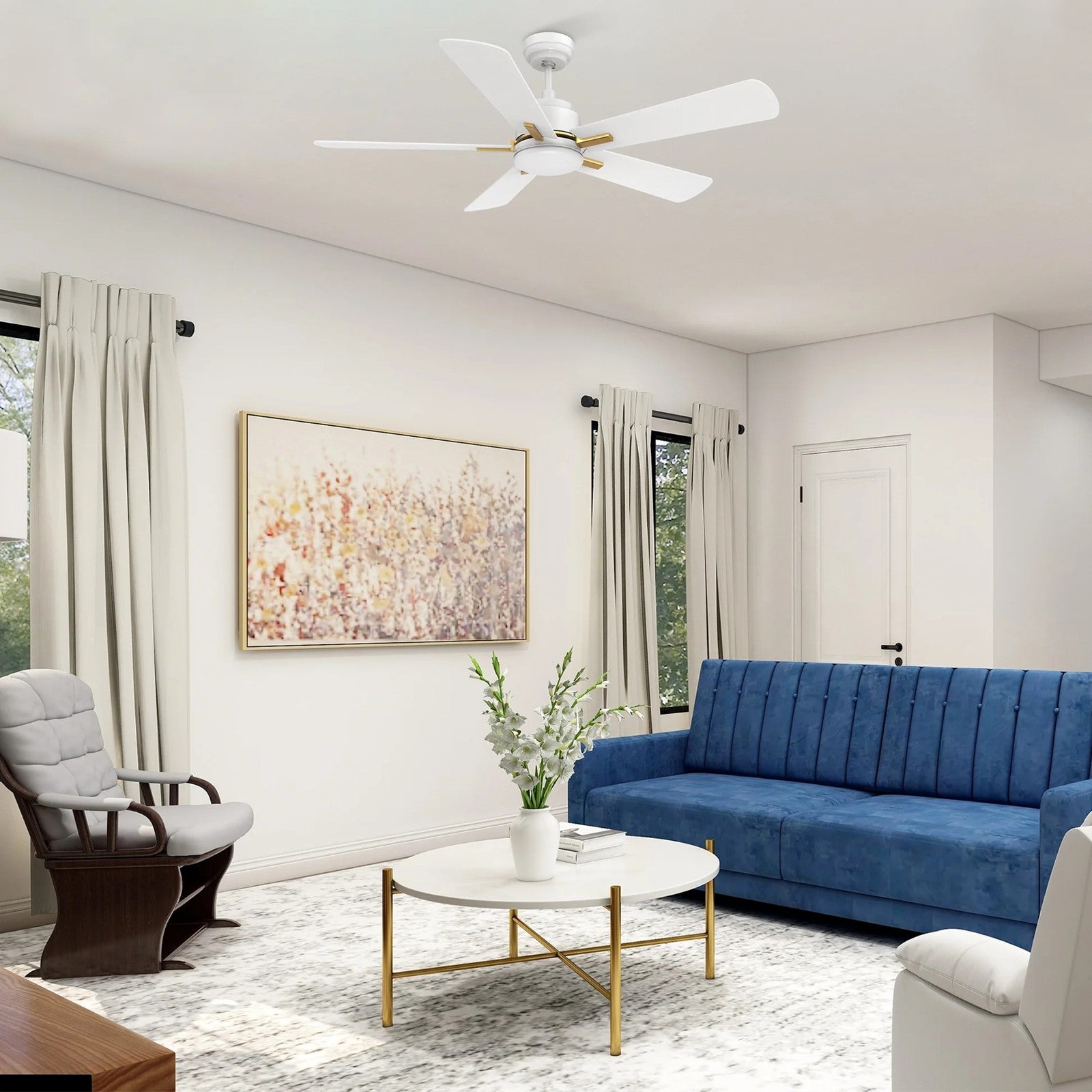 Carro Olinda 52in 5-Blade Smart Ceiling Fan | White Gold Plywood | Living Room & Covered Patio | 52 x 52 x 14.4 in | Model SFR525E3-L12-W1-1G