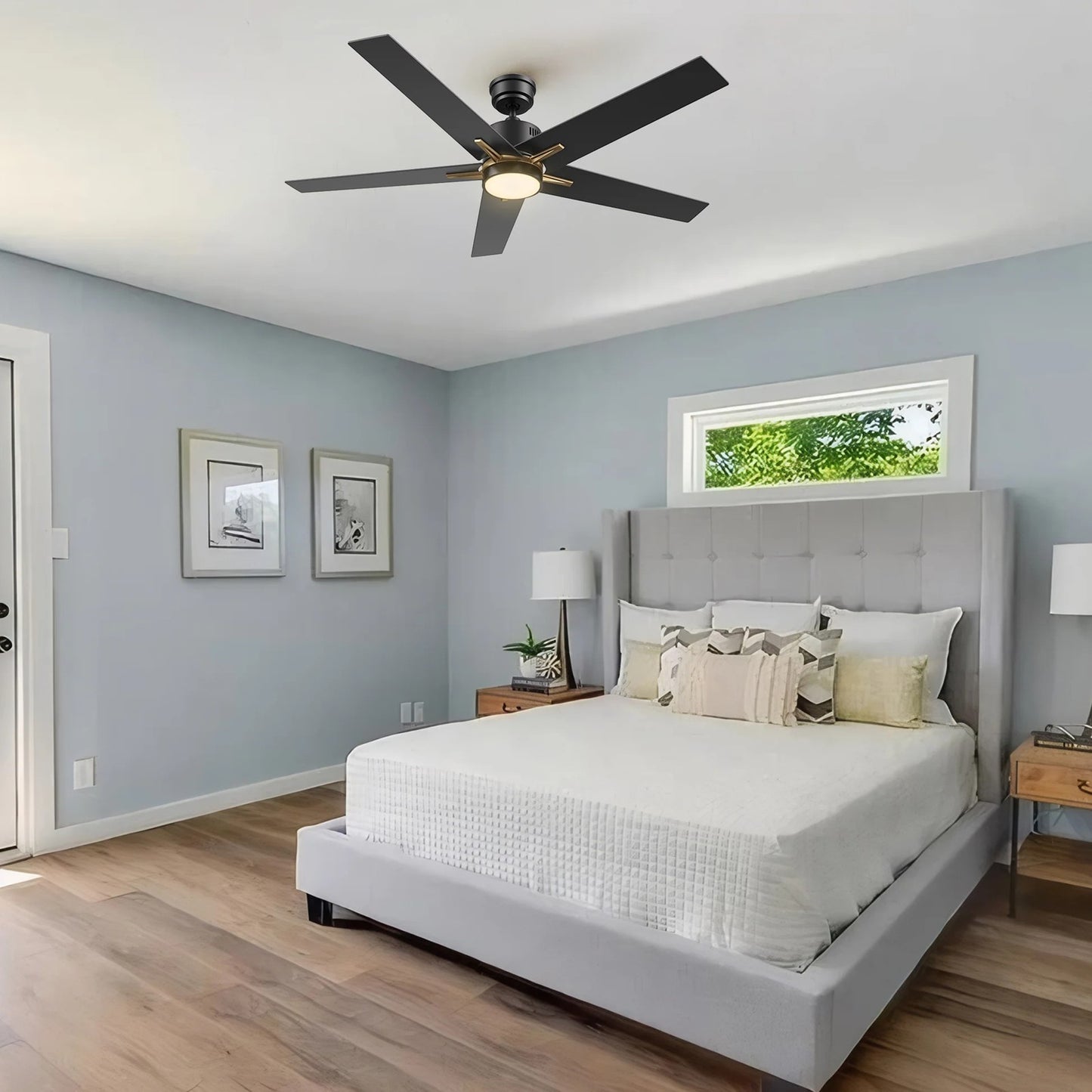 Carro Montgomery 52in 5-Blade Smart Ceiling Fan | Modern Black Gold Plywood | Living Room & Bedroom | 13.2 x 52 x 52 in | Model SFR525G3-L11-B2-1G
