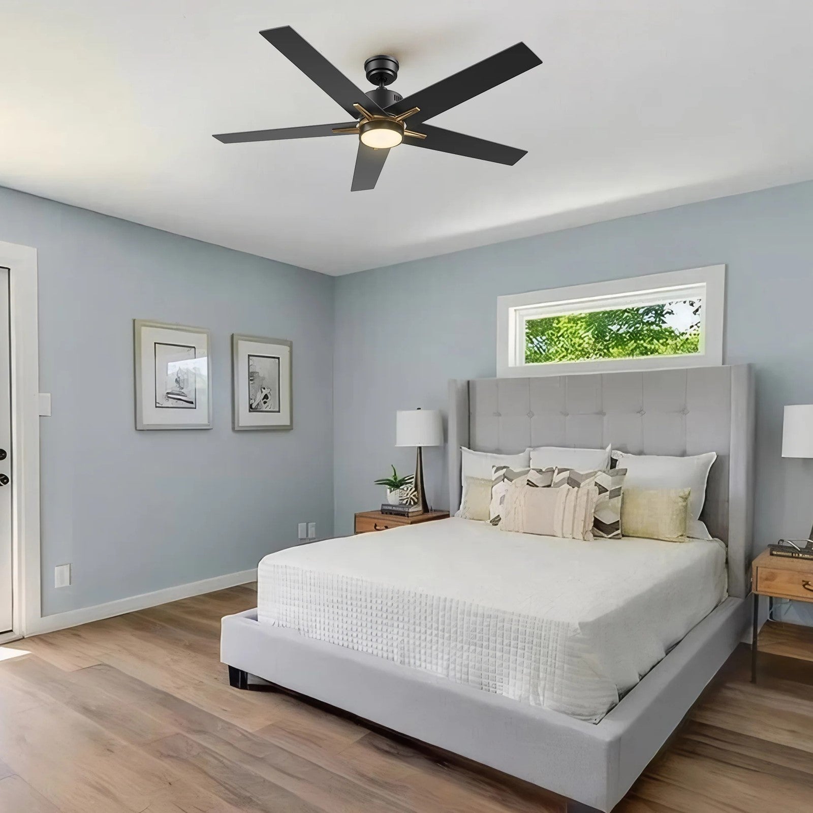 Carro Montgomery 52in 5-Blade Smart Ceiling Fan | Modern Black Gold Plywood | Living Room & Bedroom | 13.2 x 52 x 52 in | Model SFR525G3-L11-B2-1G