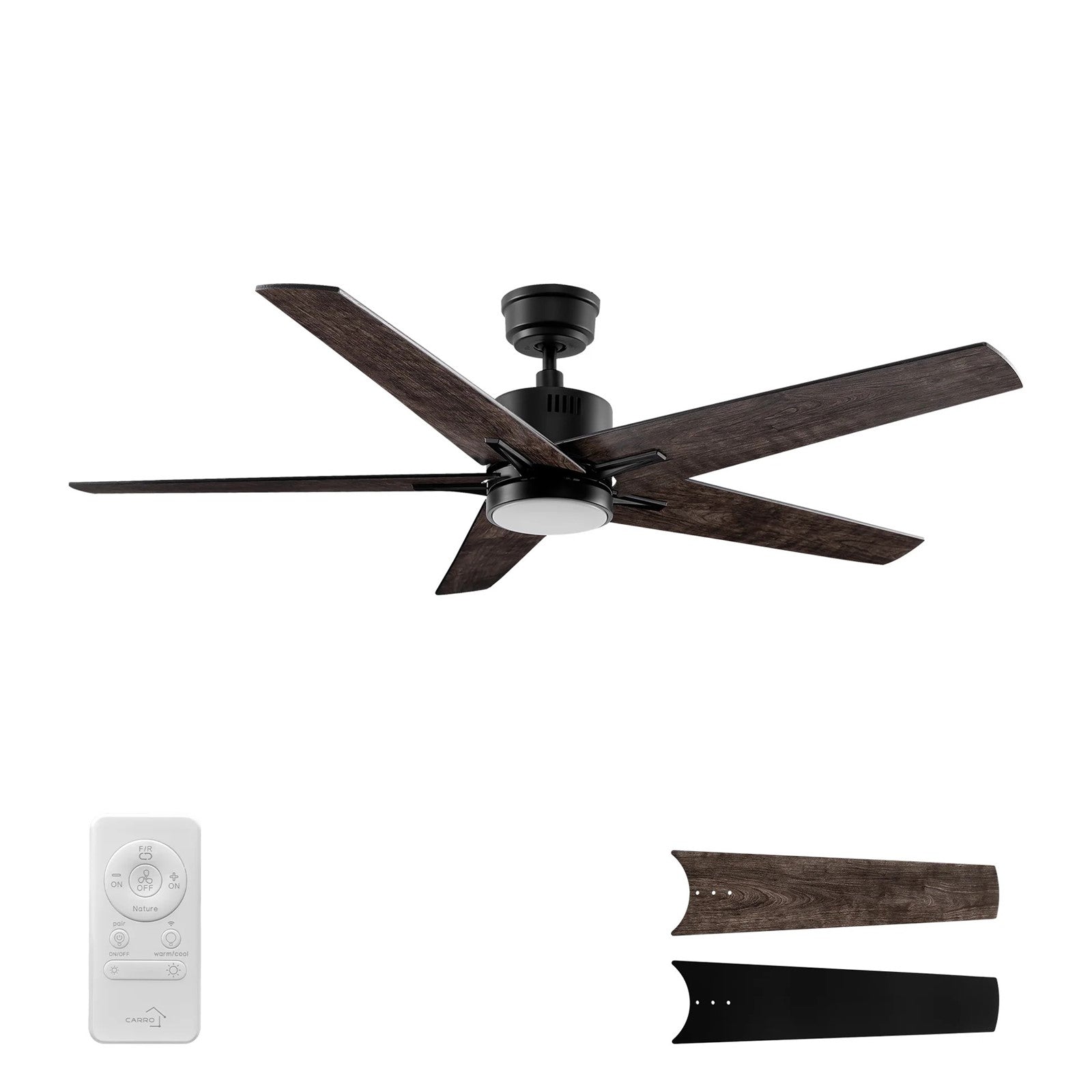 Carro Montgomery 52in 5-Blade Smart Ceiling Fan | Modern Black Taupe and Plywood Blades | Living Room & Bedroom | 13.2 x 52 x 52 | Model SFR525G3-L11-BX-1
