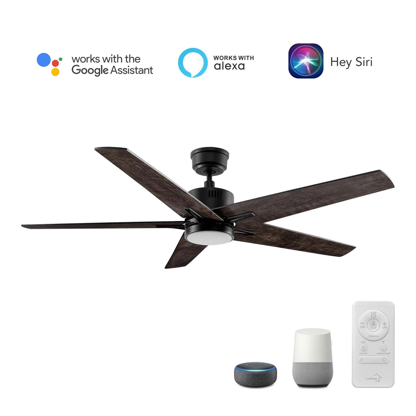 Carro Montgomery 52in 5-Blade Smart Ceiling Fan | Modern Black Taupe and Plywood Blades | Living Room & Bedroom | 13.2 x 52 x 52 | Model SFR525G3-L11-BX-1
