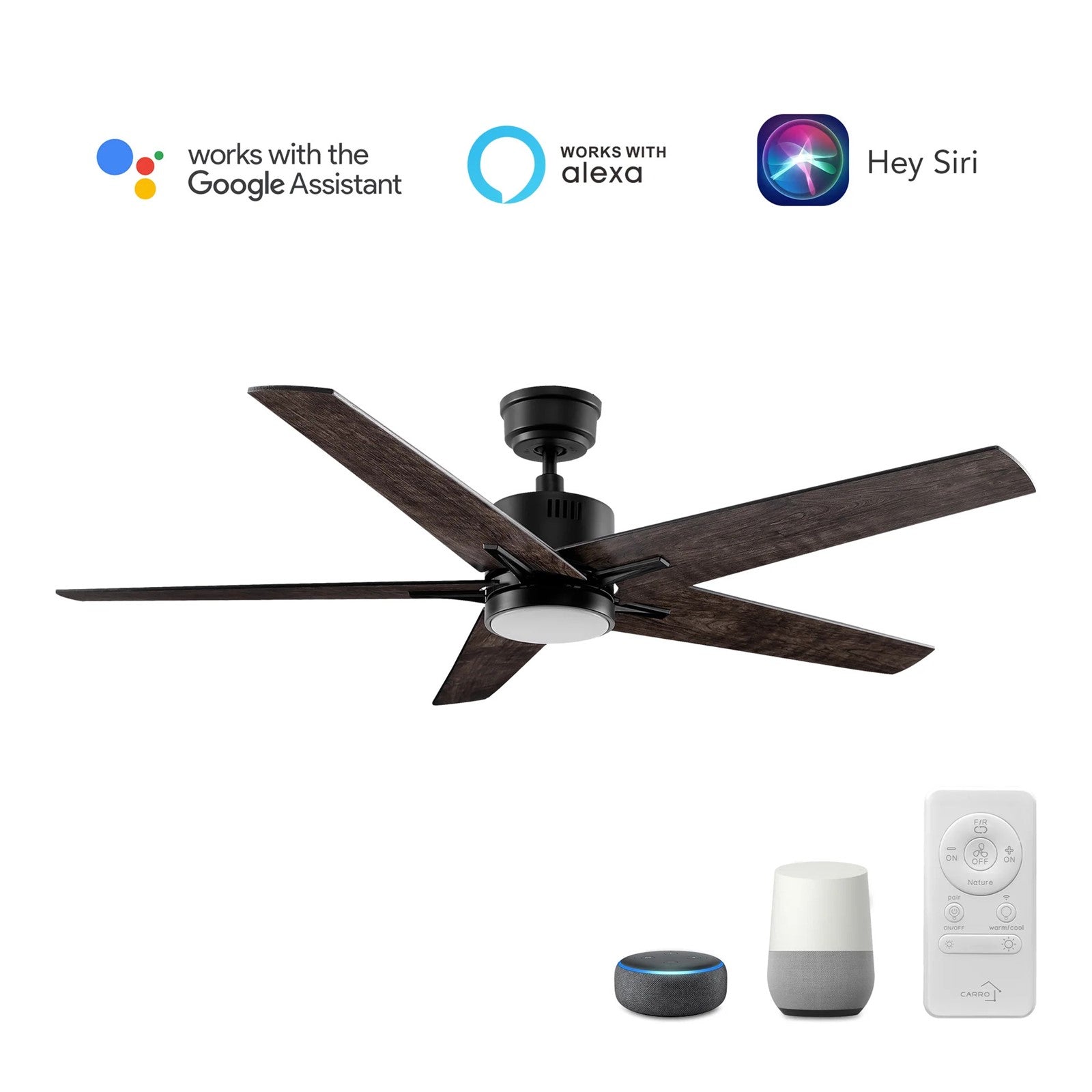 Carro Montgomery 52in 5-Blade Smart Ceiling Fan | Modern Black Taupe and Plywood Blades | Living Room & Bedroom | 13.2 x 52 x 52 | Model SFR525G3-L11-BX-1
