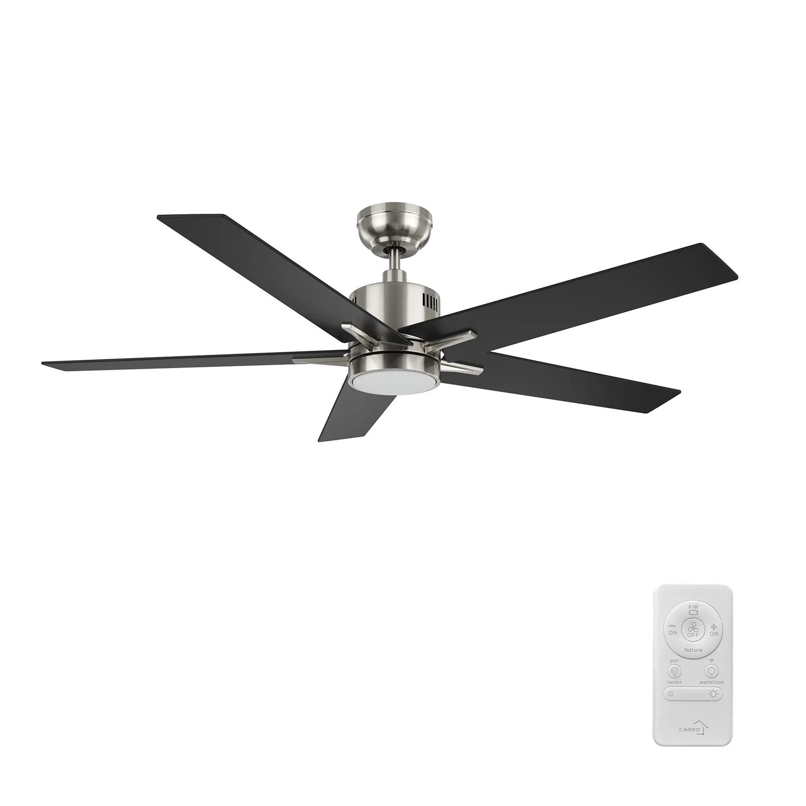 Carro Montgomery 52in 5-Blade Smart Ceiling Fan | Modern Brushed Nickel Black and Plywood Blades | Living Room & Bedroom | 13.2 | Model SFR525G3-L11-S2-1