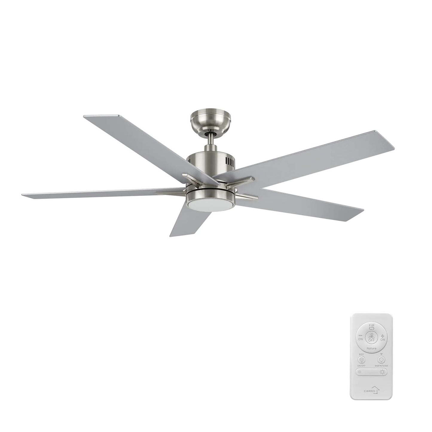 Carro Montgomery 52in 5-Blade Smart Ceiling Fan | Modern Brushed Nickel Silver and Plywood Blades | Living Room & Bedroom | 13.2 | Model SFR525G3-L11-SJ-1