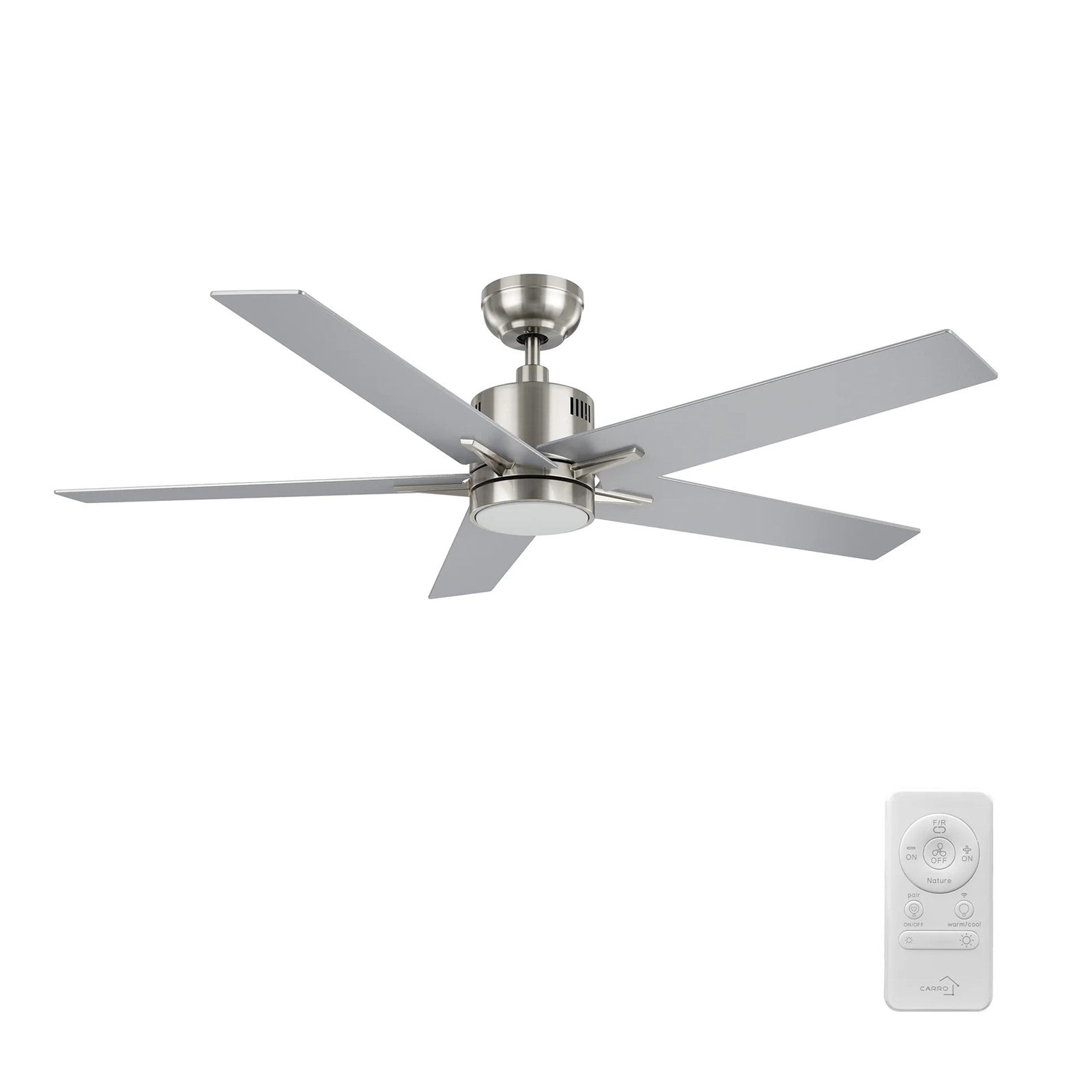 Carro Montgomery 52in 5-Blade Smart Ceiling Fan | Modern Brushed Nickel Silver and Plywood Blades | Living Room & Bedroom | 13.2 | Model SFR525G3-L11-SJ-1