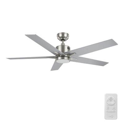 Carro Montgomery 52in 5-Blade Smart Ceiling Fan | Modern Brushed Nickel Silver and Plywood Blades | Living Room & Bedroom | 13.2 | Model SFR525G3-L11-SJ-1