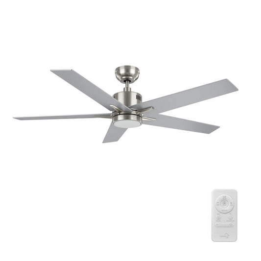 Carro Montgomery 52in 5-Blade Smart Ceiling Fan | Modern Brushed Nickel Silver and Plywood Blades | Living Room & Bedroom | 13.2 | Model SFR525G3-L11-SJ-1