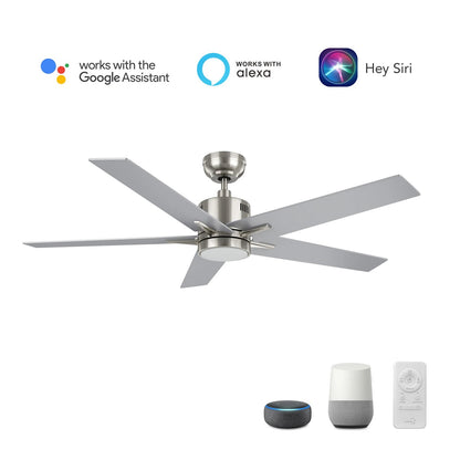 Carro Montgomery 52in 5-Blade Smart Ceiling Fan | Modern Brushed Nickel Silver and Plywood Blades | Living Room & Bedroom | 13.2 | Model SFR525G3-L11-SJ-1
