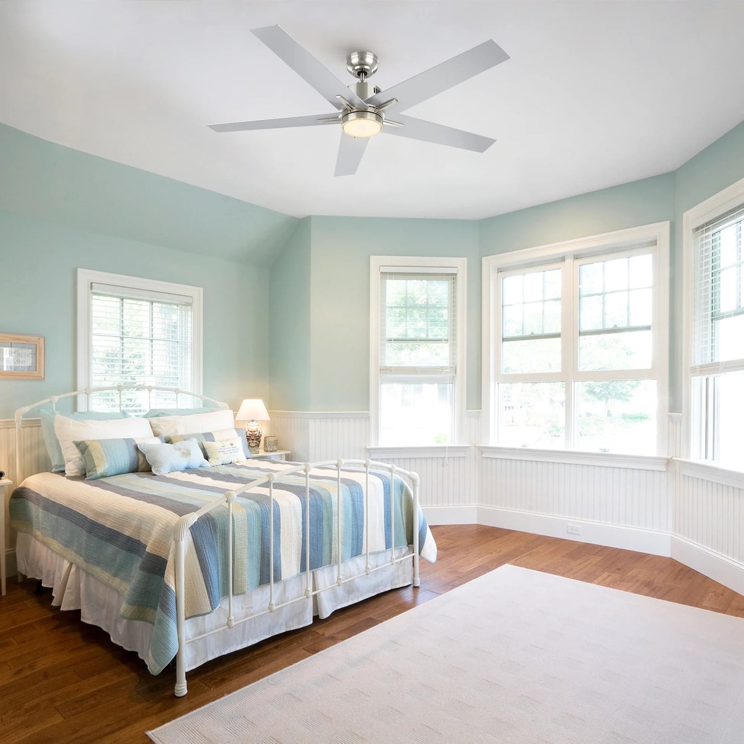 Carro Montgomery 52in 5-Blade Smart Ceiling Fan | Modern Brushed Nickel Silver and Plywood Blades | Living Room & Bedroom | 13.2 | Model SFR525G3-L11-SJ-1