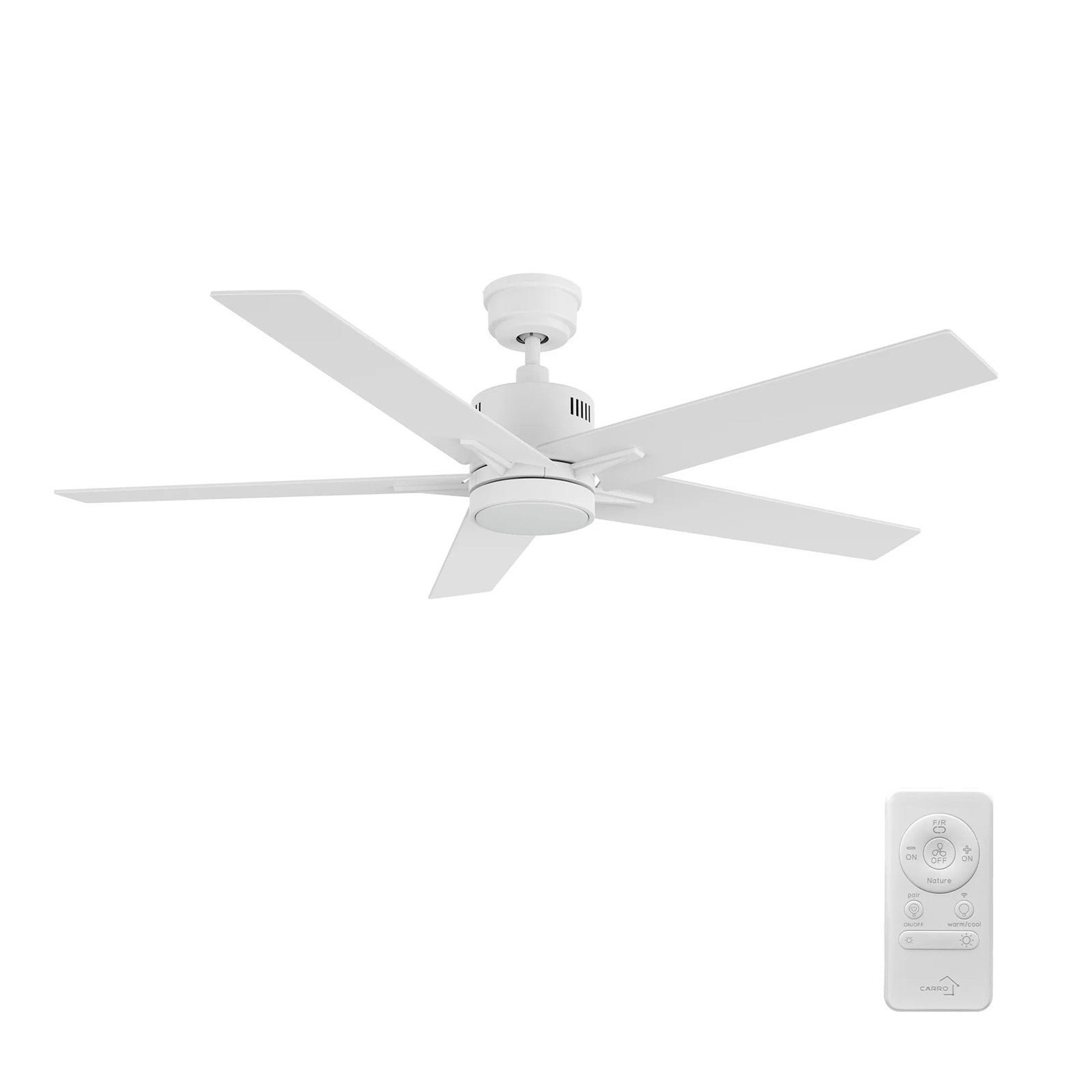 Carro Montgomery 52in 5-Blade Smart Ceiling Fan | Modern White and Plywood Blades | Living Room & Bedroom | 13.2 x 52 x 52 in | Model SFR525G3-L11-W1-1