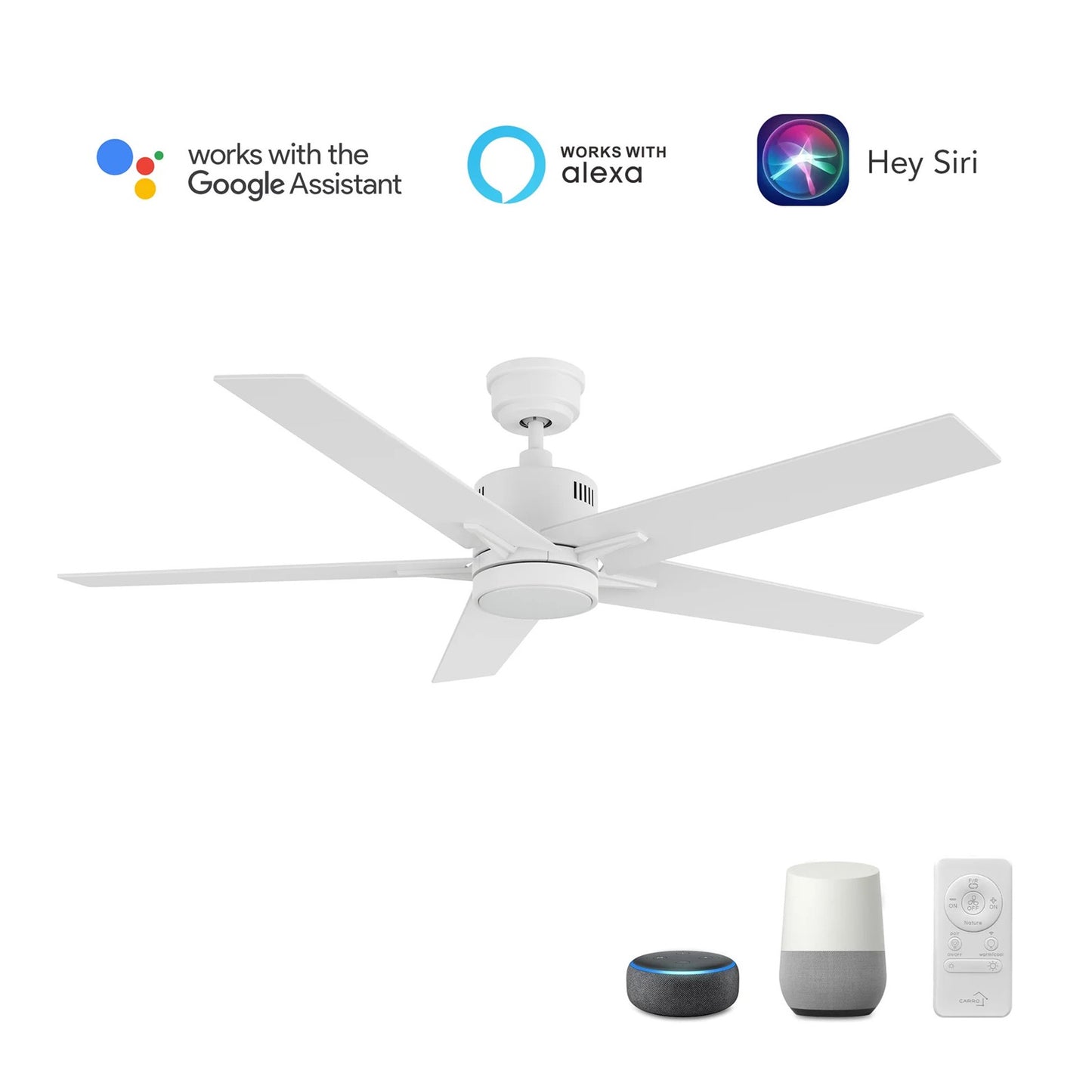 Carro Montgomery 52in 5-Blade Smart Ceiling Fan | Modern White and Plywood Blades | Living Room & Bedroom | 13.2 x 52 x 52 in | Model SFR525G3-L11-W1-1