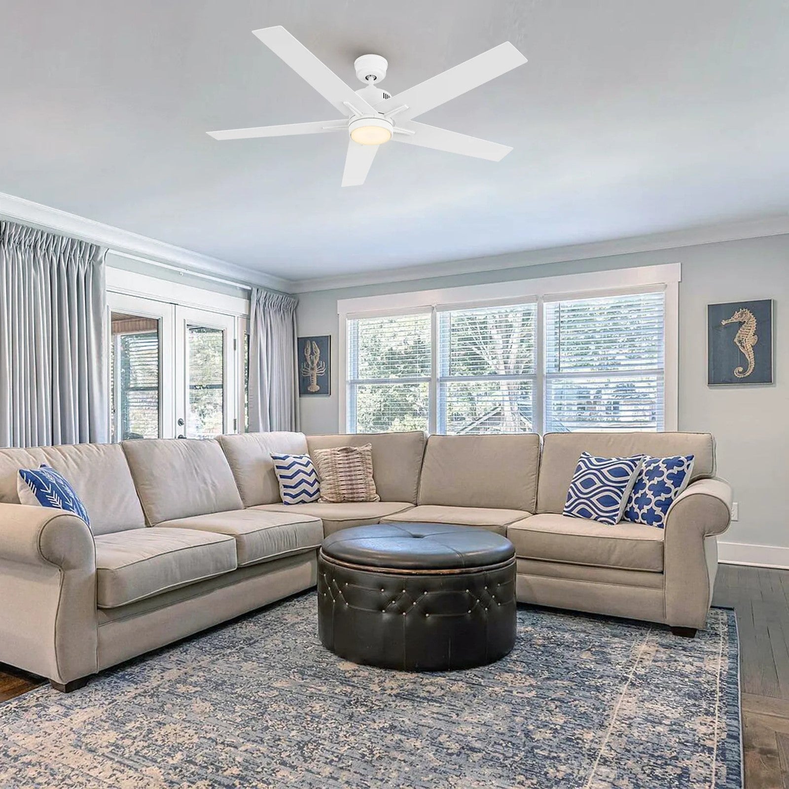 Carro Montgomery 52in 5-Blade Smart Ceiling Fan | Modern White and Plywood Blades | Living Room & Bedroom | 13.2 x 52 x 52 in | Model SFR525G3-L11-W1-1