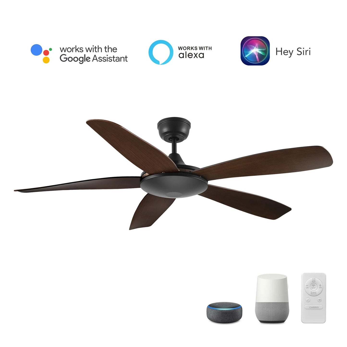 Carro Salem 52in 5-Blade Smart Ceiling Fan | Modern Black and High-Quality Plywood | Large Living Room & Family Room | 52 x 52 x | Model SFR525G4-N10-BW-1