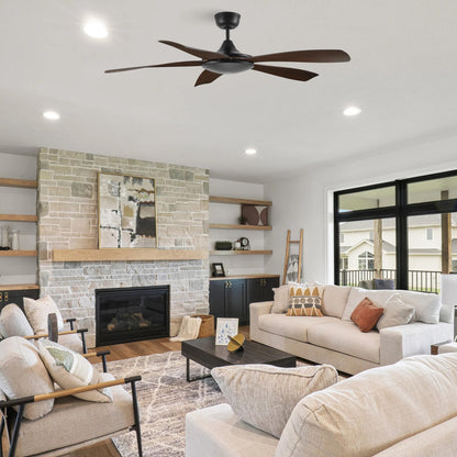 Carro Salem 52in 5-Blade Smart Ceiling Fan | Modern Black and High-Quality Plywood | Large Living Room & Family Room | 52 x 52 x | Model SFR525G4-N10-BW-1