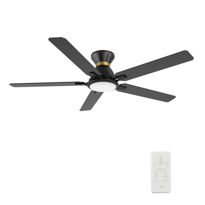 Carro Espear 52in 5-Blade Flush Mount Smart Ceiling Fan | Modern Black Gold Plywood Blades and Integrated LED | Living Room & | Model SFR525J-L12-B2-1-FMA