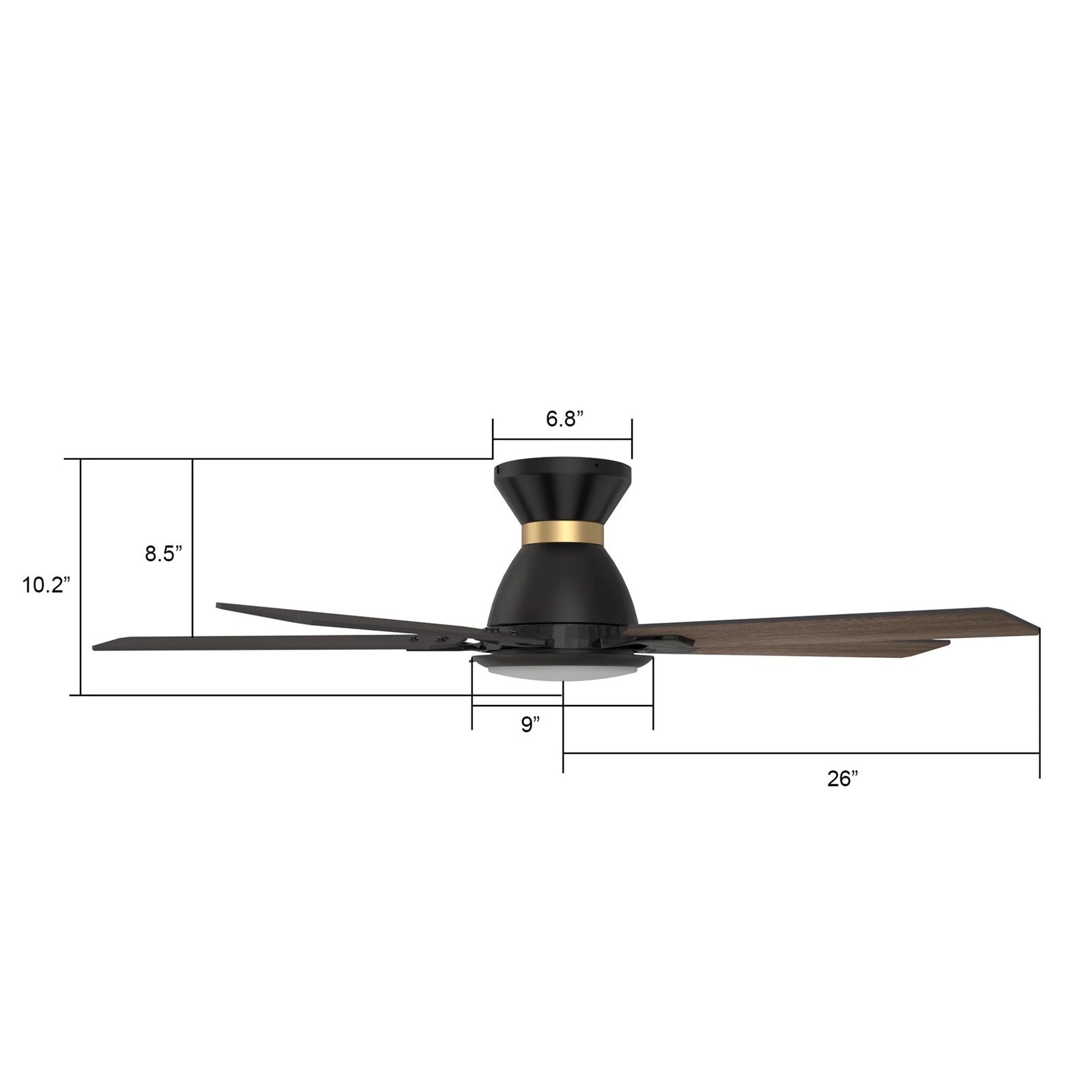 Carro Espear 52in 5-Blade Flush Mount Smart Ceiling Fan | Modern Black Gold Plywood Blades and Integrated LED | Living Room & | Model SFR525J-L12-B2-1-FMA