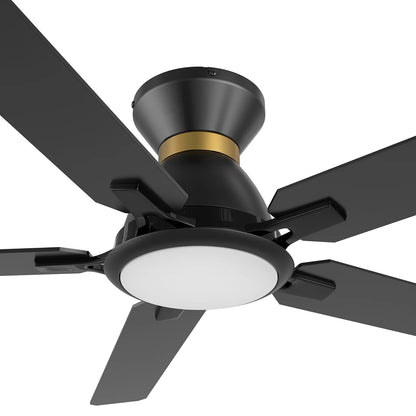 Carro Espear 52in 5-Blade Flush Mount Smart Ceiling Fan | Modern Black Gold Plywood Blades and Integrated LED | Living Room & | Model SFR525J-L12-B2-1-FMA