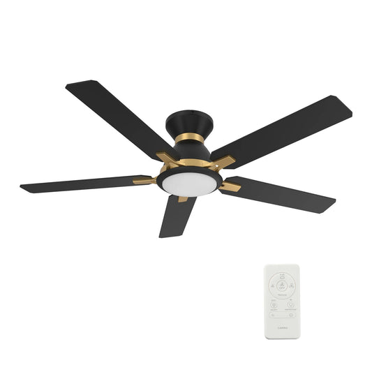 Carro Espear 52in 5-Light Ceiling Fan | Modern Black and Gold Plywood Blades | Living Room & Covered Patio | 52 x 52 x 11 in | Model SFR525J-L12-B2-1G-FMA