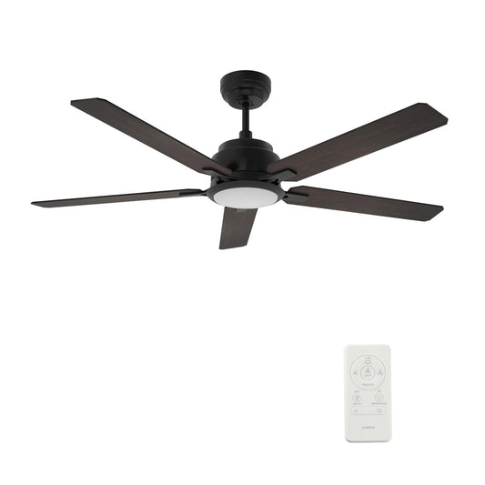 Carro Espear 52in 5-Light Ceiling Fan | Modern Black Walnut Plywood Blades | Living Room & Covered Patio | 52 x 52 x 14.4 in | Model SFR525J-L12-B5-1