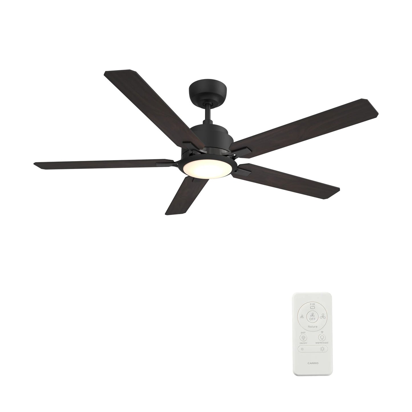 Carro Espear 52in 5-Light Ceiling Fan | Modern Black Barnwood/Walnut Plywood Blades | Living Room & Covered Patio | 52 x 52 x | Model SFR525J-L12-BG-1
