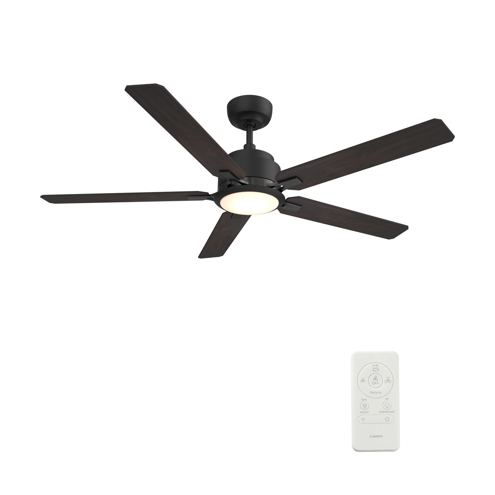 Carro Espear 52in 5-Light Ceiling Fan | Modern Black Barnwood/Walnut Plywood Blades | Living Room & Covered Patio | 52 x 52 x | Model SFR525J-L12-BG-1