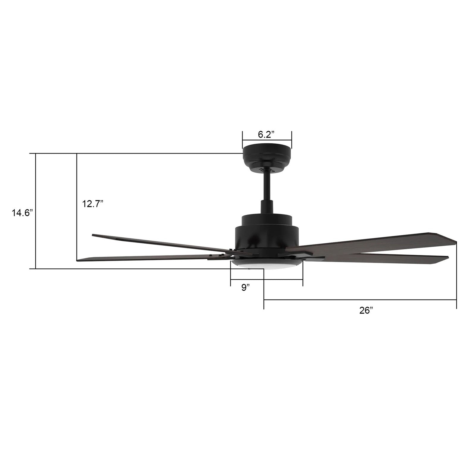Carro Espear 52in 5-Light Ceiling Fan | Modern Black Barnwood/Walnut Plywood Blades | Living Room & Covered Patio | 52 x 52 x | Model SFR525J-L12-BG-1