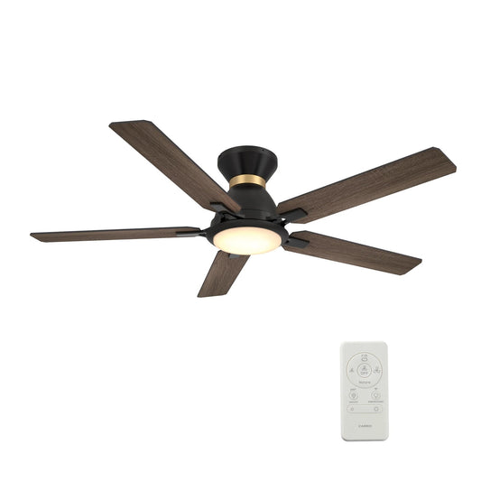 Carro Espear 52in Flush Mount Smart Ceiling Fan | Black Gold Barnwood Plywood Blades and Glass Shade | Large Living Rooms & | Model SFR525J-L12-BG-1-FMA