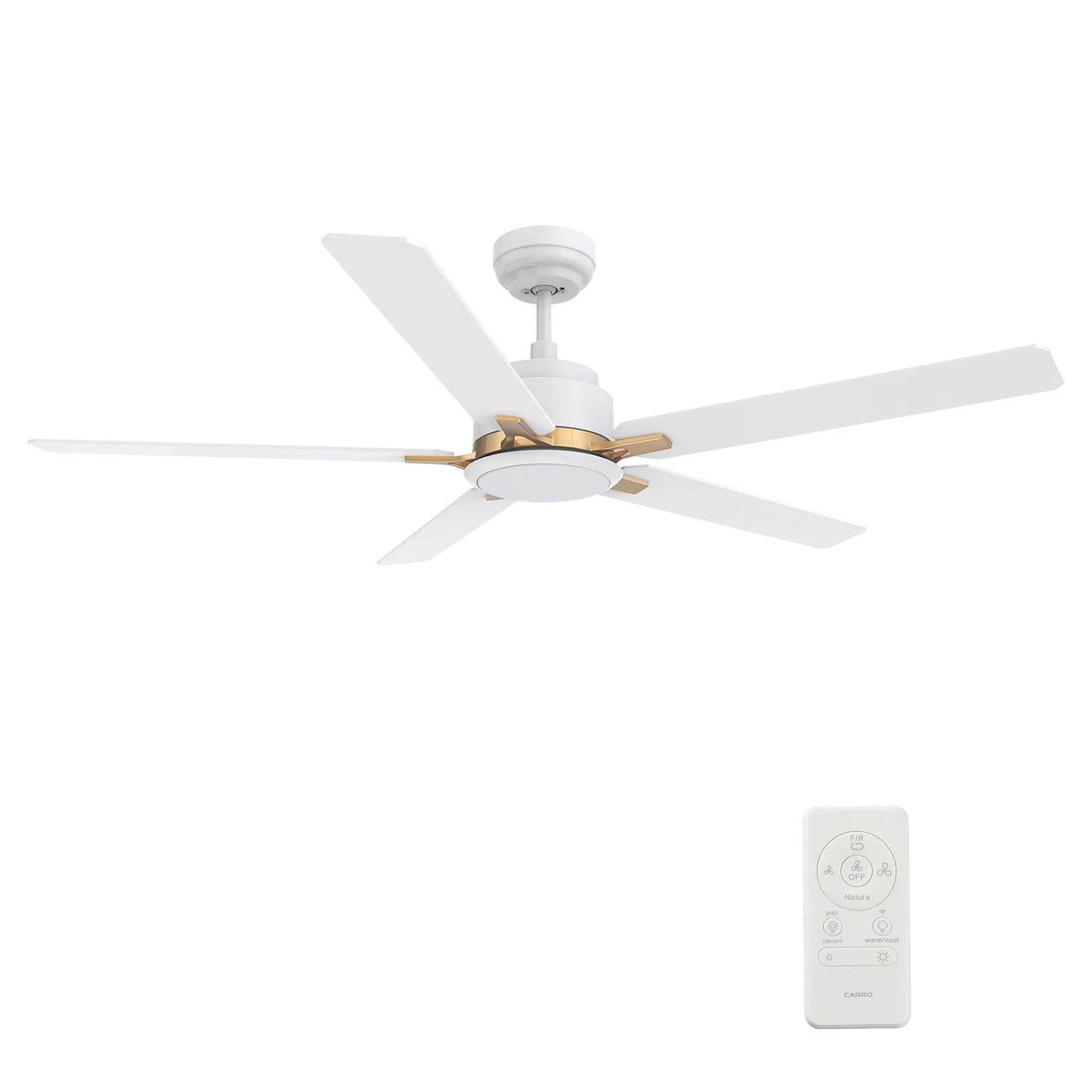 Carro Espear 52in Smart Ceiling Fan | White Gold Plywood Blades and Integrated LED | Large Living Rooms & Covered Patios | 52 x | Model SFR525J-L12-W1-1G