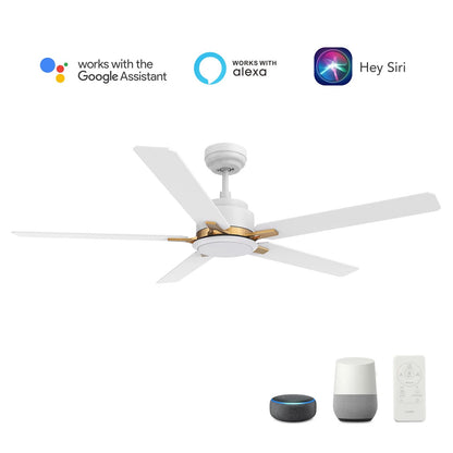 Carro Espear 52in Smart Ceiling Fan | White Gold Plywood Blades and Integrated LED | Large Living Rooms & Covered Patios | 52 x | Model SFR525J-L12-W1-1G