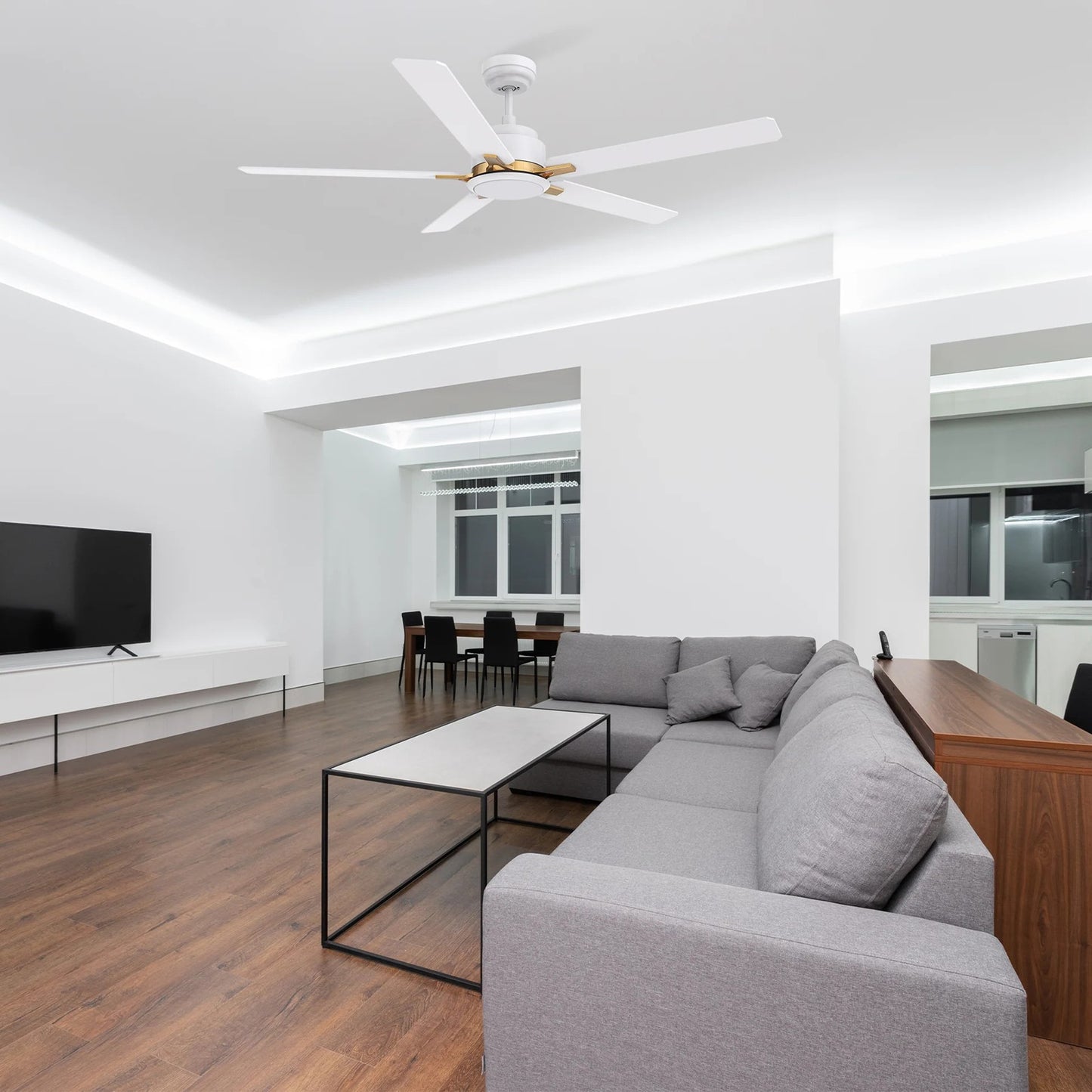 Carro Espear 52in Smart Ceiling Fan | White Gold Plywood Blades and Integrated LED | Large Living Rooms & Covered Patios | 52 x | Model SFR525J-L12-W1-1G