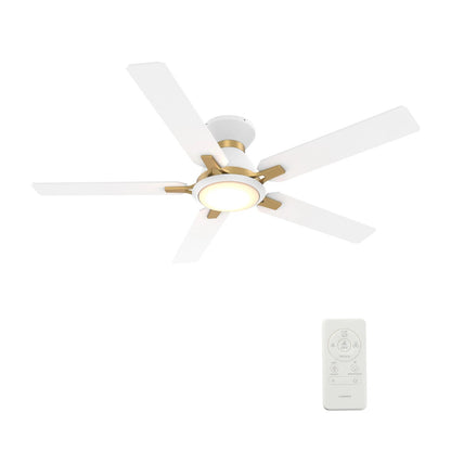 Carro Espear 52in Flush Mount Smart Ceiling Fan | White Gold Plywood Blades and Glass Shade | Large Living Rooms & Covered | Model SFR525J-L12-W1-1G-FMA